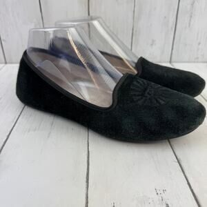 UGG Australia Black Suede Leather Alloway Shearling Ballet Flat Slipper Size 7.5